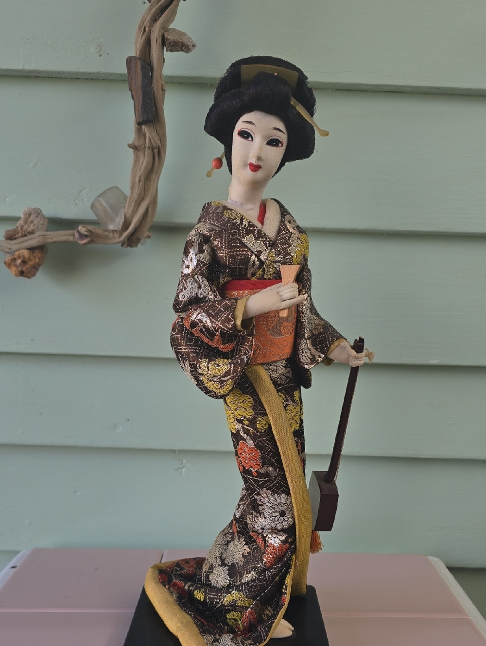 Handcrafted Brown Multi-Color Japanese Geisha Figurine with Kimono
